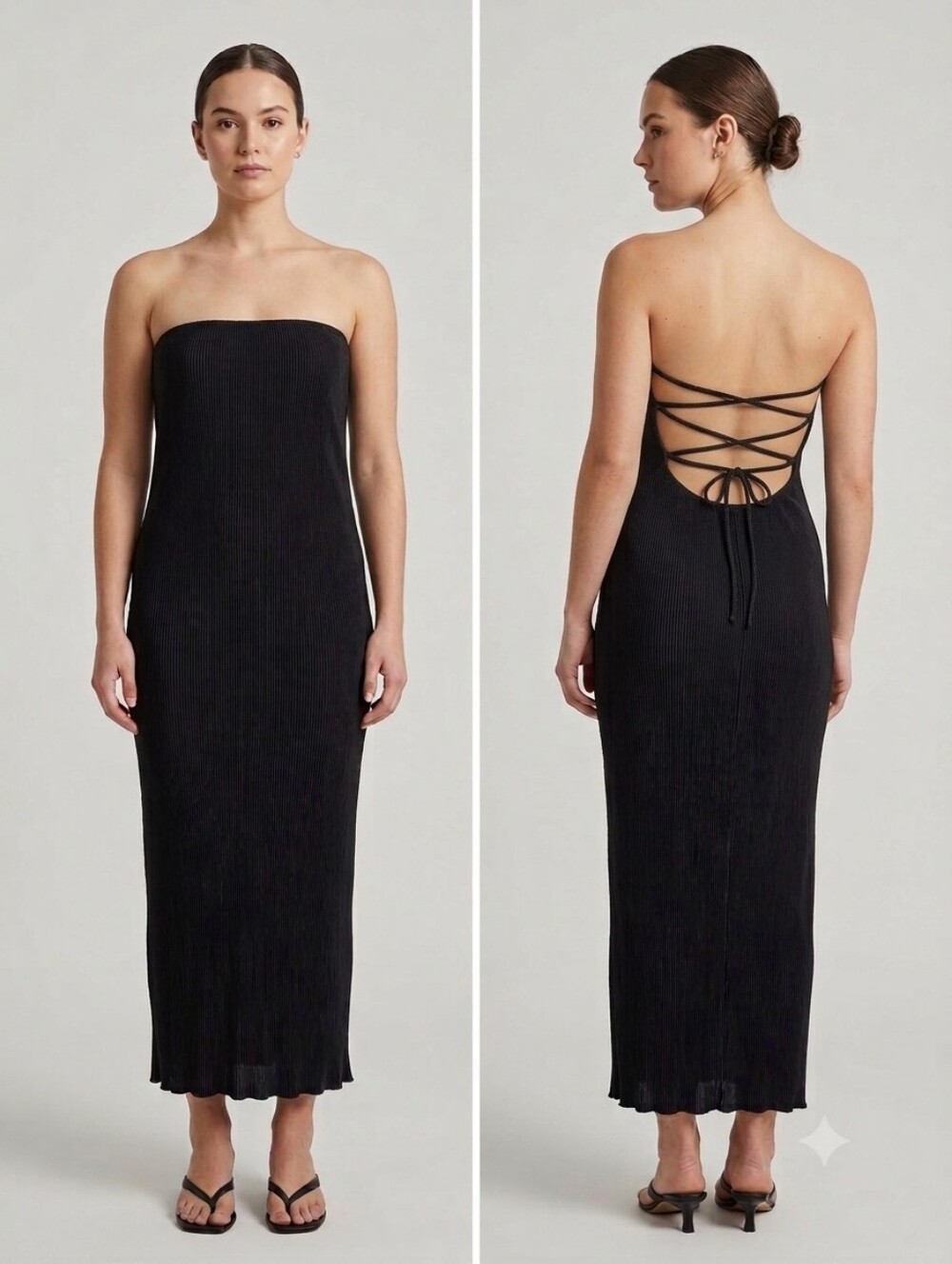Hello Molly Black Strapless Lace-Up Black Dress
